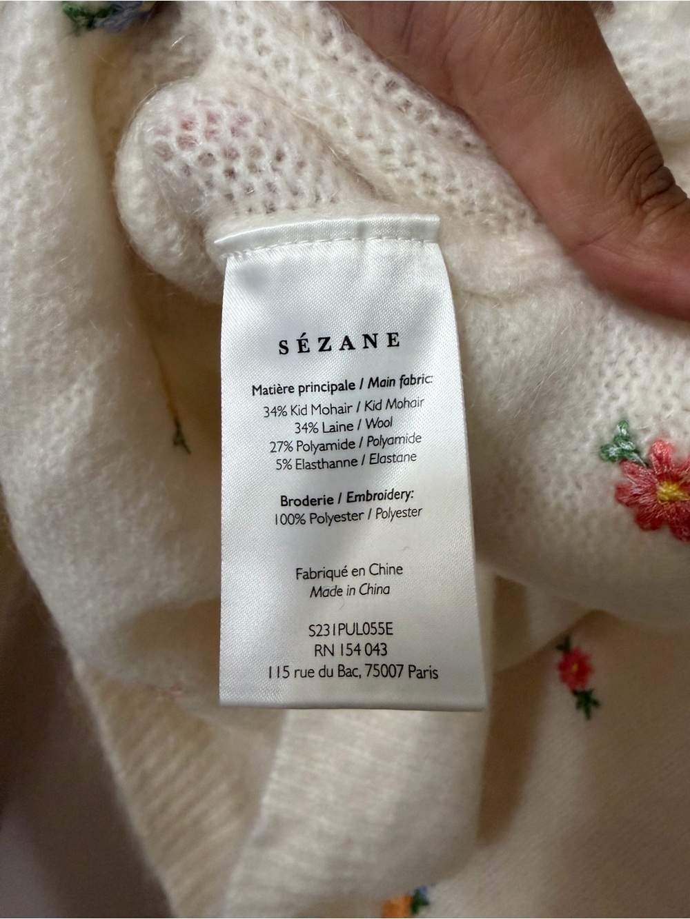 Sezane Cream Floral Embroidered Crewneck Sweater - Picture 5 of 6